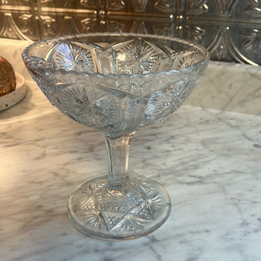 Imperial Glass Mogul Variant Star & File Pedestal Compote 6-1/2"t 1911 Vintage
